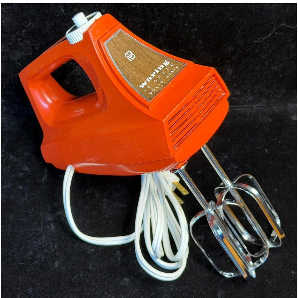 Vintage Waring 12 Speed Hand Mixer-Solid State, Orange, Woodgrain, WORKS